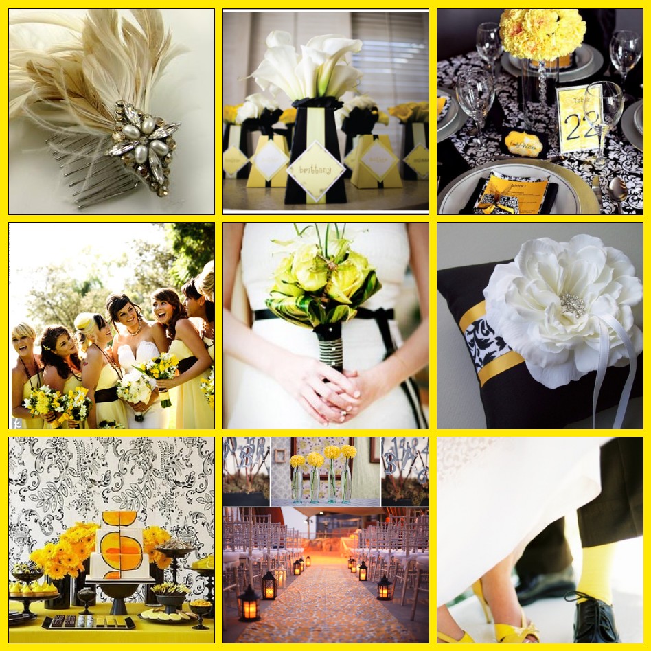 black and yellow wedding reception