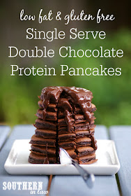 Healthy Single Serve Double Chocolate Protein Pancakes Recipe - low fat, gluten free, high protein, clean eating, sugar free, healthy, vegan