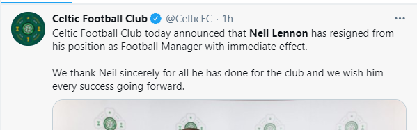 Neil Lennon has resigned as Celtic manager