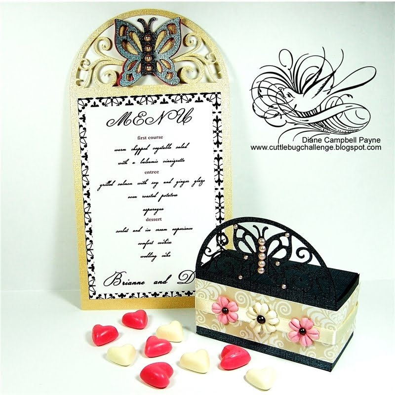 I created a menu card and matching favor box place card holder using