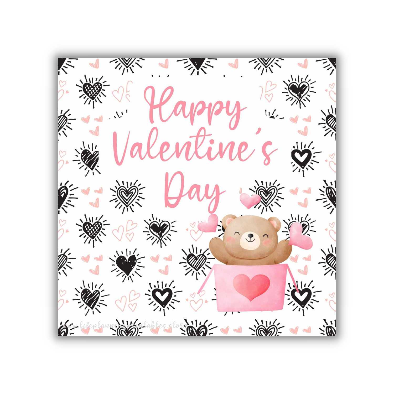 Valentine's card printables free download. Hearts and bear  valentines