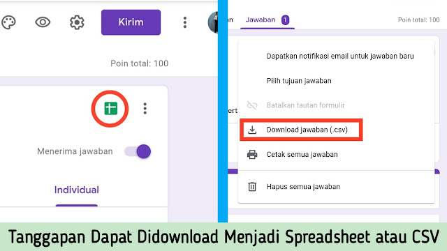 Tanggapan Dapat Didownload Menjadi Spreadsheet atau CSV