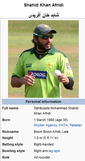 Shahid Khan Afridi In World Cup 2011. Sahibzada Mohammad Shahid Khan