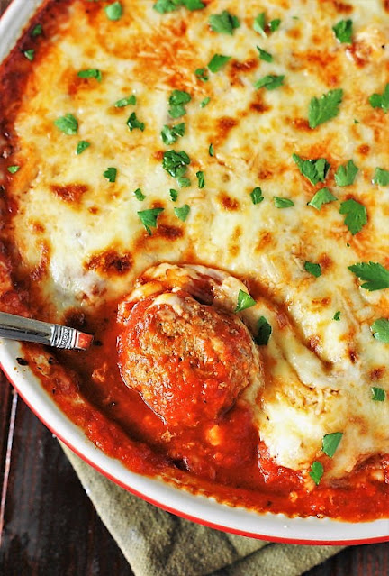 Top View of Meatball Parmesan Casserole Image