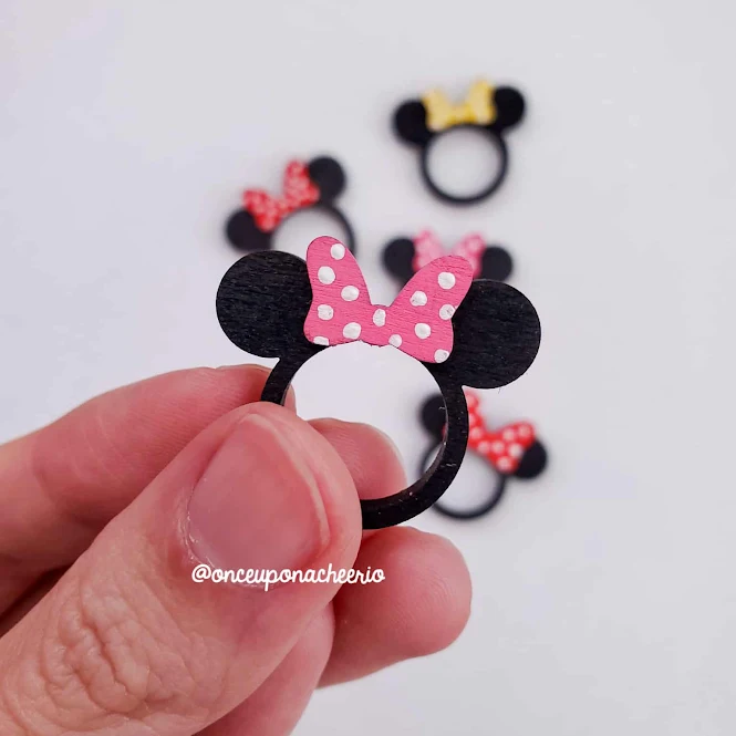 Laser Cut Minnie Mouse ring with a pink bow