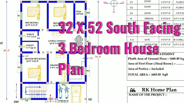 20 40 duplex house plans south facing as per Vastu | 3bhk south Face Plan