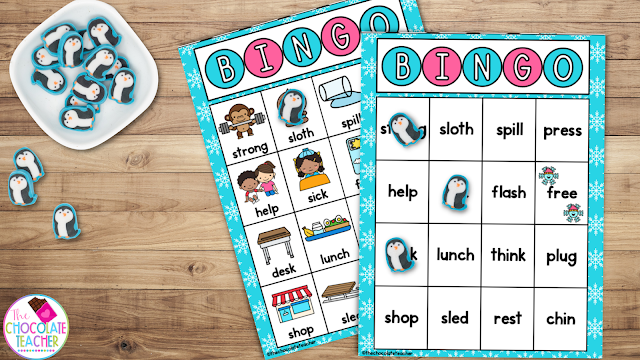 Winter phonics BINGO activities like these are perfect for differentiated learning in your classroom this winter.