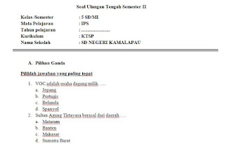 Soal UTS IPS Semester Kelas 5 SD Semester 2 KTSP