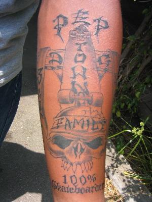 Pep Williams 3rd Generation DogTown arm Tattoo.