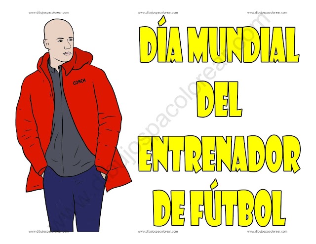 Día Mundial del Entrenador de Futbol dibujo a color y para colorear