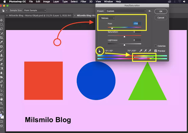 Cara mengganti warna atau merubah warna objek foto dan gambar di Photoshop dengan edit adjustments hue saturation photoshop