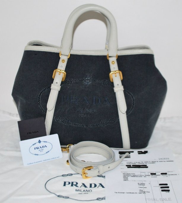 ... Original Handbags in Malaysia: NEW PRADA BAULETTO DENIM JACQUARD BAG