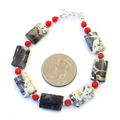 silver leaf jasper gemstone jewelry with red coral and sterling silver