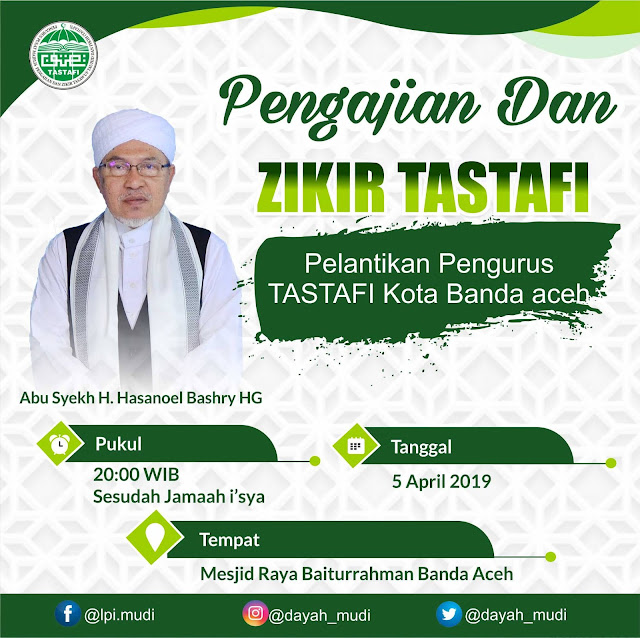 Malam ini! Abu MUDI Akan Kembali Isi Pengajian dan melantik pengurus TASTAFI Kota Banda Aceh di MRB