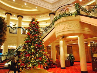 Cunard Line Ship Decorated for Christmas.