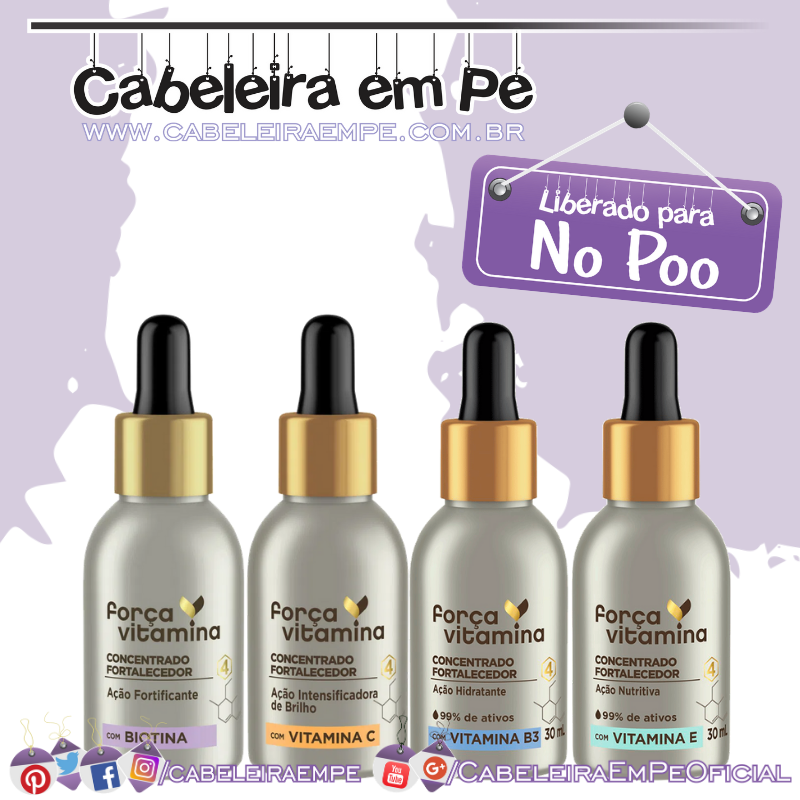 Concentrados Fortalecedores (Vitamina B3, Vitamina B5, Vitamina E, Vitamina C e Biotina) - Força Vitamina (No Poo)