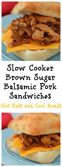 A sweet and tangy recipe that's perfect for lunch, dinner or even potlucks! So simple and tasty! Slow Cooker Brown Sugar Balsamic Shredded Pork Sandwiches Recipe from Hot Eats and Cool Reads