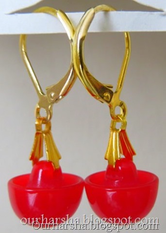 Red Moonglow half round button lever back Earrings (2)_thumb[6]