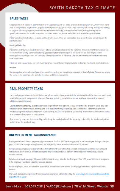 south dakota tax climate - municipal sales tax, use tax, real property tax, unemployment tax / insurance