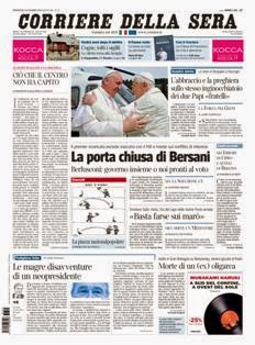 Corriere della Sera del 24 Marzo 2013 | ISSN 1120-4982 | TRUE PDF | Quotidiano | Cronaca | Politica
Il Corriere della Sera è uno storico quotidiano italiano, primo per diffusione, con 445.000 copie di media giornaliera nel luglio 2012. Ha sede a Milano ed è pubblicato da RCS MediaGroup.
Il Corriere della Sera nacque nel febbraio del 1876 quando Eugenio Torelli Viollier, direttore de La Lombardia, e Riccardo Pavesi, editore della medesima, decisero di fondare un nuovo giornale.