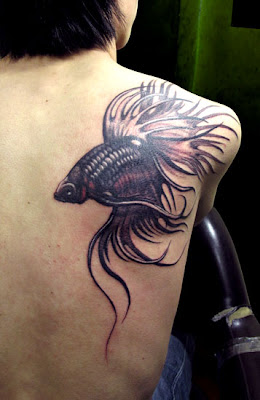 Fighter Fish Tattoo Design for Back