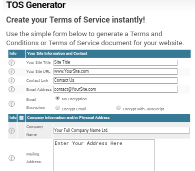 Tool Generator Terms of service