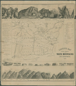 A printed map of the White Mountains. The top and bottom borders are illustrated with mountains.