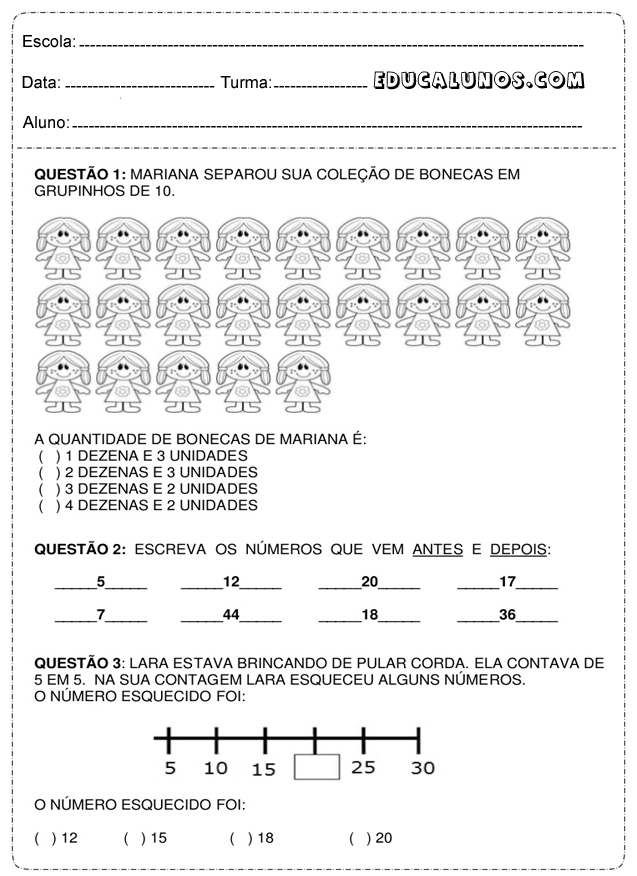 Atividades de Matemática do 1º Ano