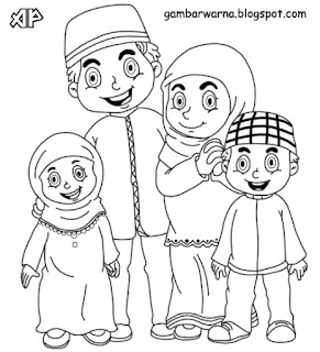 Mewarnai Keluarga Muslim Belajar Mewarnai Gambar 