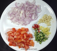 Onion,tomato,green and red chili,garlic and ginger