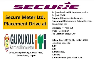 Secure Meter Ltd Recruitment ITI Holders - ITI Campus Placement Drive at Gurukul Pvt. ITI Jaipur, Rajasthan | Register Online