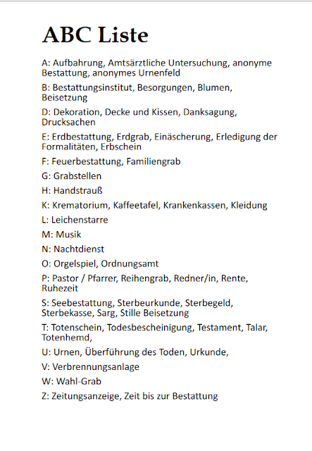 Ausarbeitung in PDF-Datei: ABC Liste - Beerdigung