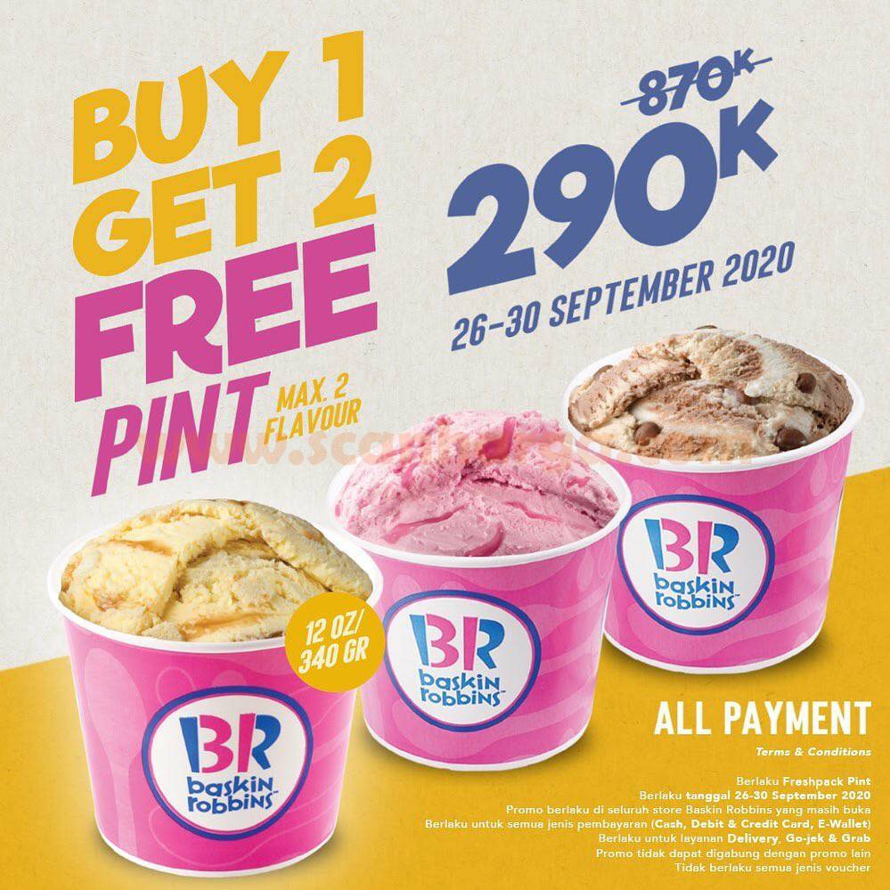 Promo Baskin Robbins BELI 1 GRATIS 2 Freshpack Pint untuk All Payment