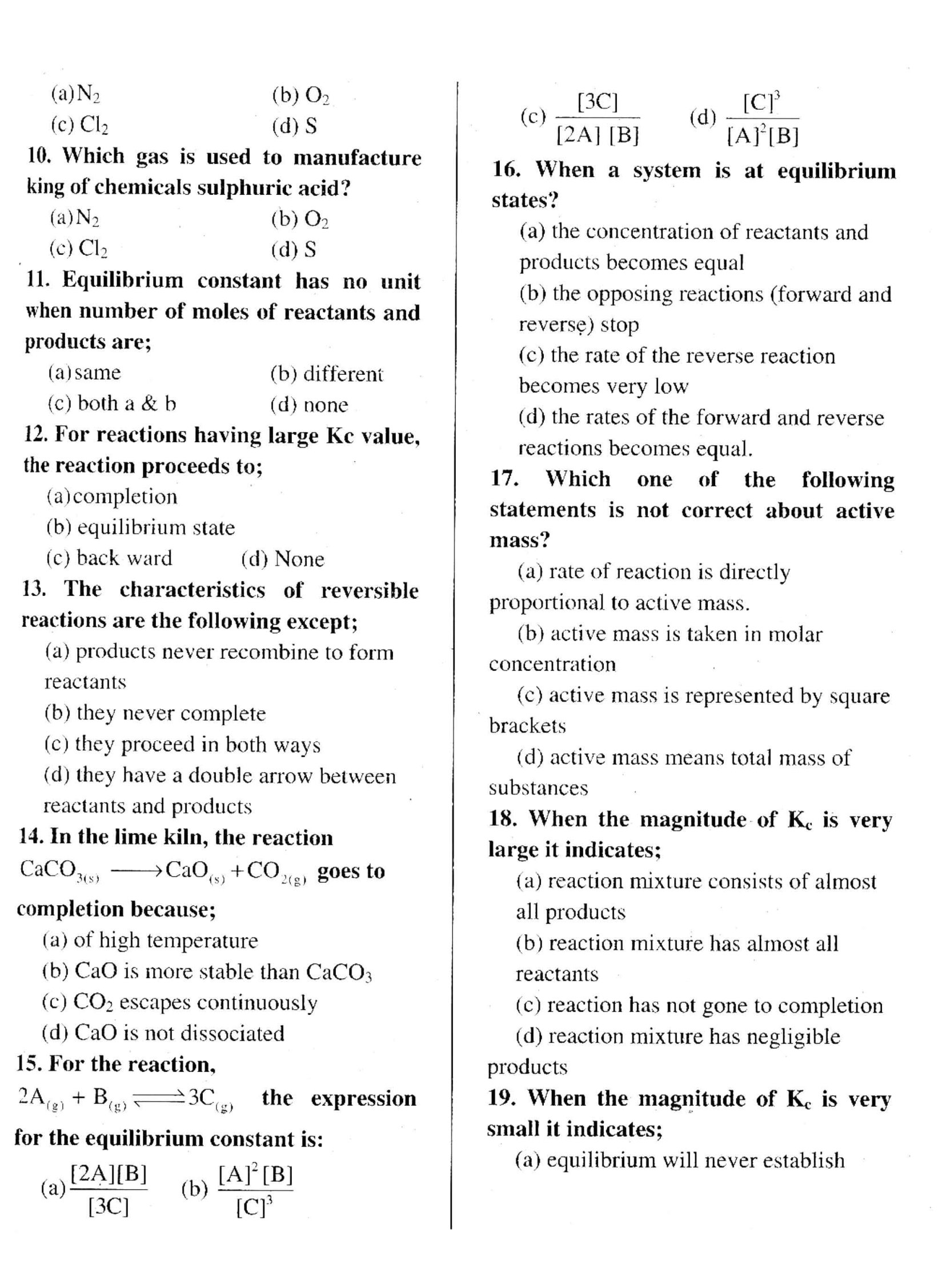10 Class notes Chapter 1:Chemical Equilibrium