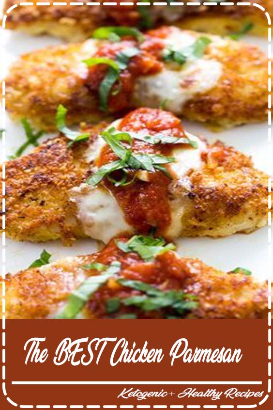 "The BEST Chicken Parmesan. Tender pan fried chicken breasts coated in panko breadcrumbs and parmesan cheese. A quick and easy 30 minute meal everyone will love! "