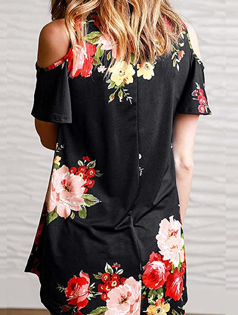 Women's Summer Floral Print Cold Shoulder Criss Cross V Neck Tops T Shirts Casual Blouse