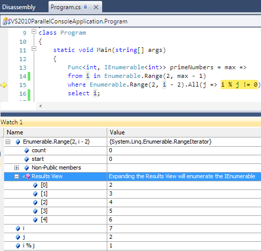 DebuggingPrimeNumbersLINQQueryExpression