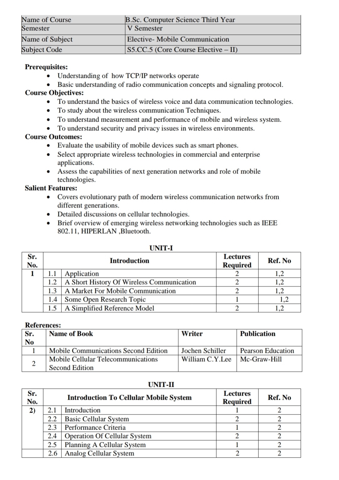 srtmun university bcs bsc cs syllabus 2020 2021 mobile communication