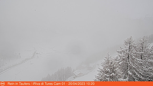 Condizioni invernali a Riva di Tures a 1600 m. (Fonte: https://www.ras.bz.it/de/webcams/rein-in-taufers/, 20.04.2023)