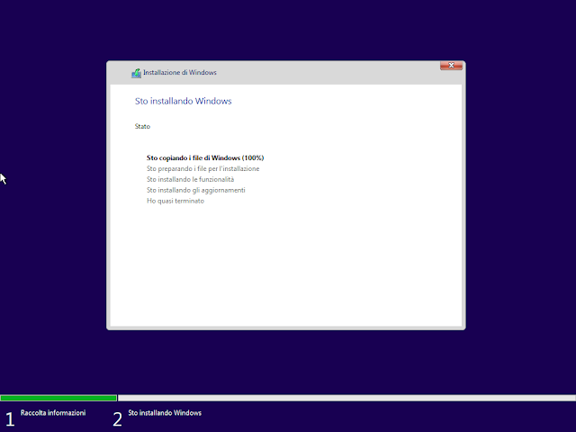 Copia dei file del sistema operativo e installazione
