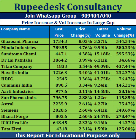 Price Increase & Vol Increase In Large Cap