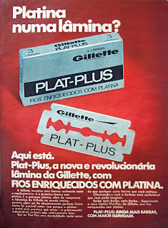 propaganda lâmina de barbear Gillette - 1970, história da década de 70; Brasil nos anos 70; Brazil in the 70s. Oswaldo Hernandez.