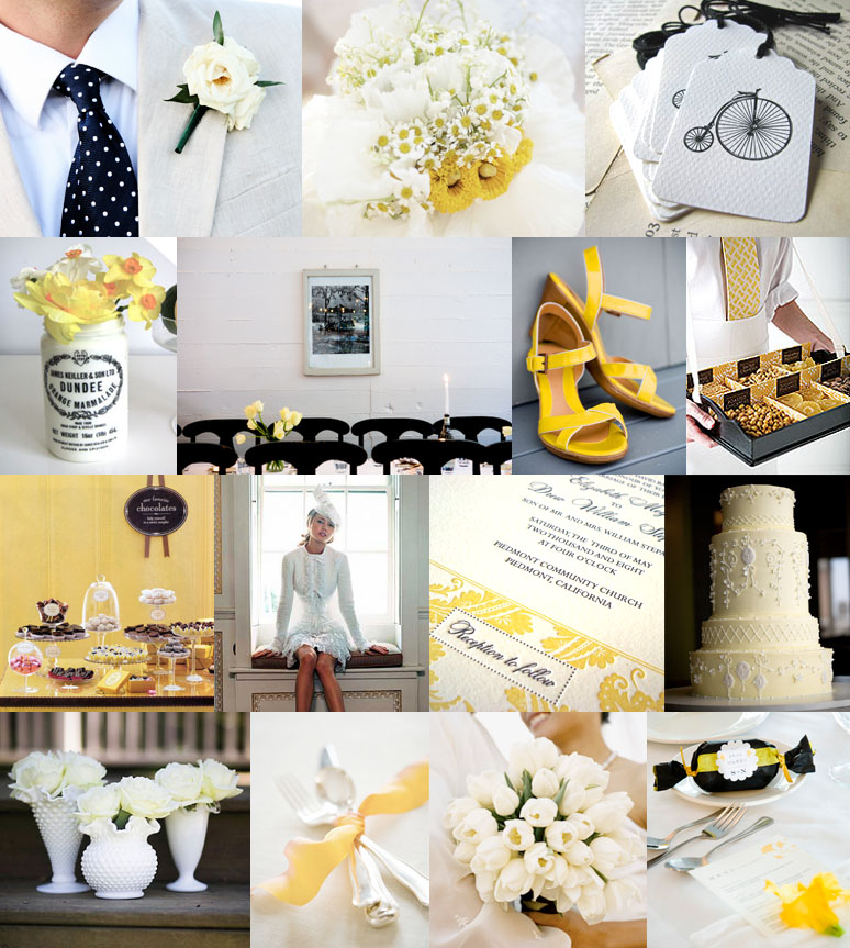 black and white and yellow wedding