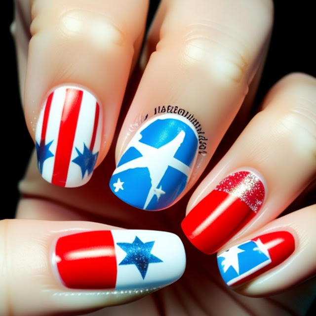 4th of July nail art design ideas, patriotic nails, independence day nail design, American flag nail art