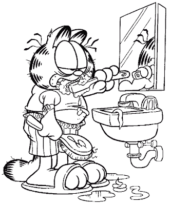 Coloring Page of Garfield brushing his teeth