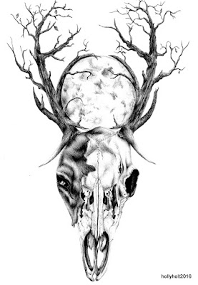 ballpoint pen stag skull drawing by holly holt