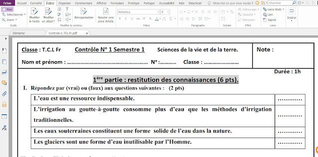 Télécharger | Contrôle 1 Semestre 1 Tcl SVT biof  Microsoft Word