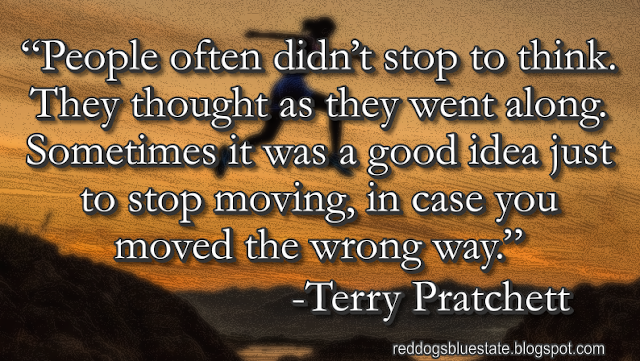 “People often didn’t stop to think. They thought as they went along. Sometimes it was a good idea just to stop moving, in case you moved the wrong way.” -Terry Pratchett