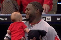 Big Papi holds baby during National Anthem