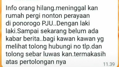 Dikabarkan Hilang, Remaja Putri Ini Sempat Kirim Pesan Kepada Ibunya